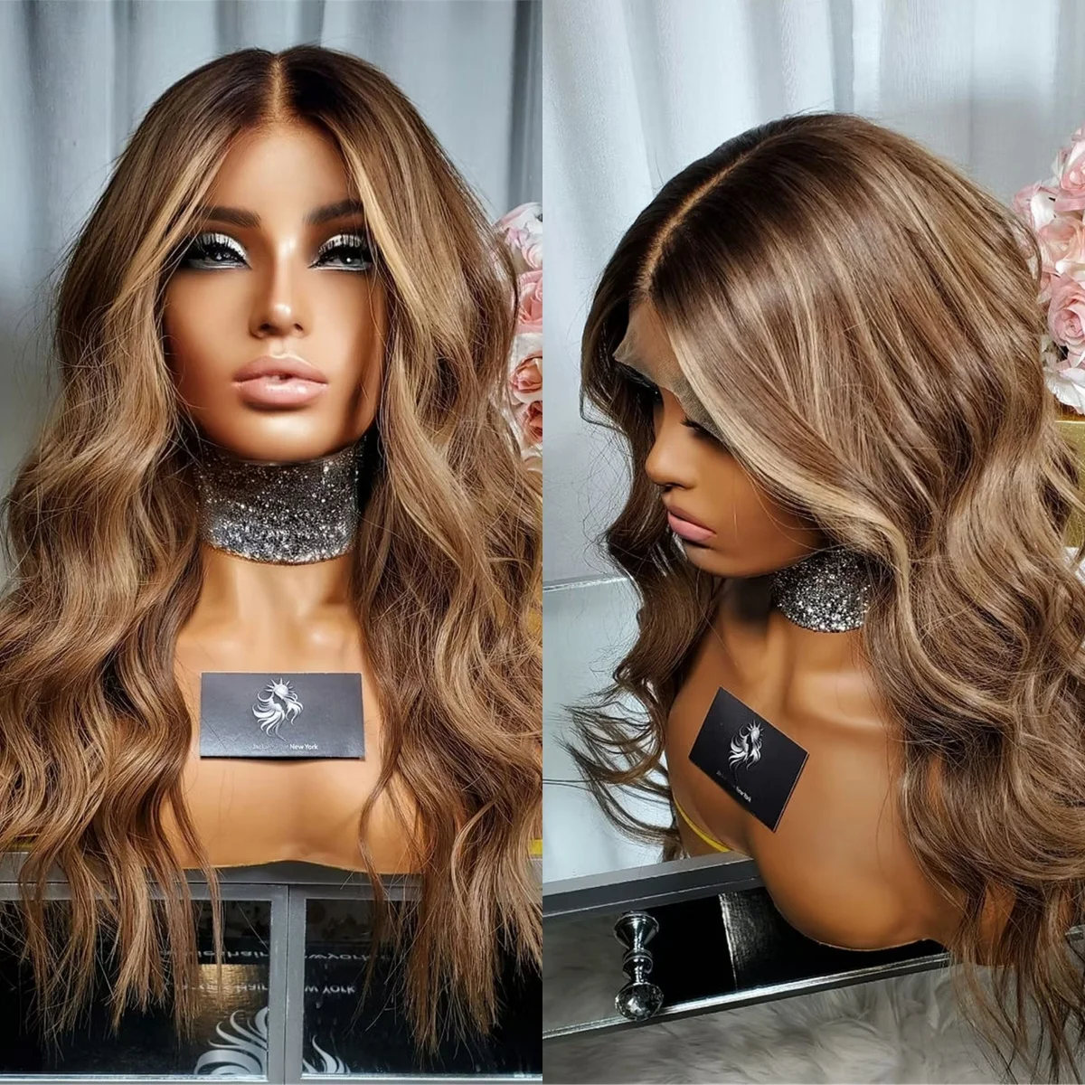 caramel-brown-ombre-glueless-wig-deep-wave-13-4-synthetic-wig-balayage-brunette-original-factory-cheap-wigs-on-clearance-sale