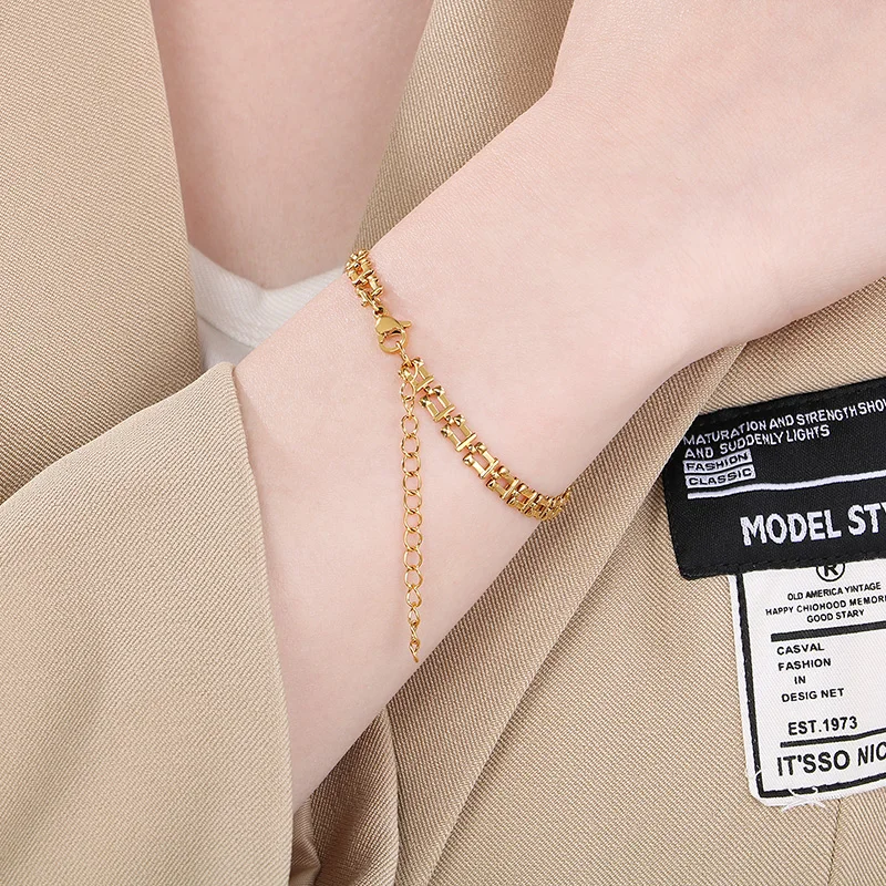 Women's Stainless Steel Square Ball Chain Bracelet Hip-Hop Fashion Jewelry Trendy Accessory Gift