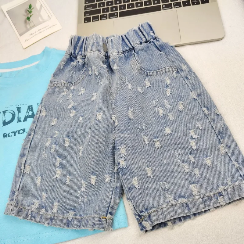 New Summer Boys Shorts Jeans Fashion Ripped Hole Short Denim Pants For 2-8 Years Kids Children Trousers