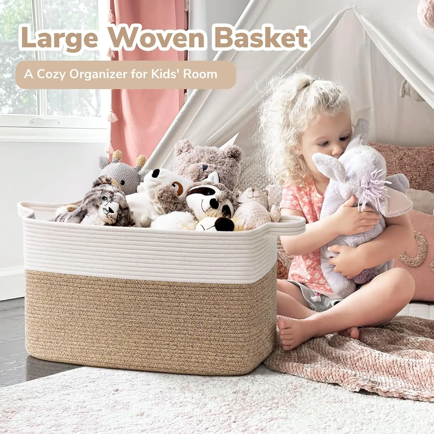 Woven Storage Baskets for Organizing, Soft Rope Storage Basket, Cube Baskets for Shehelves, Laundry Hampers view 4