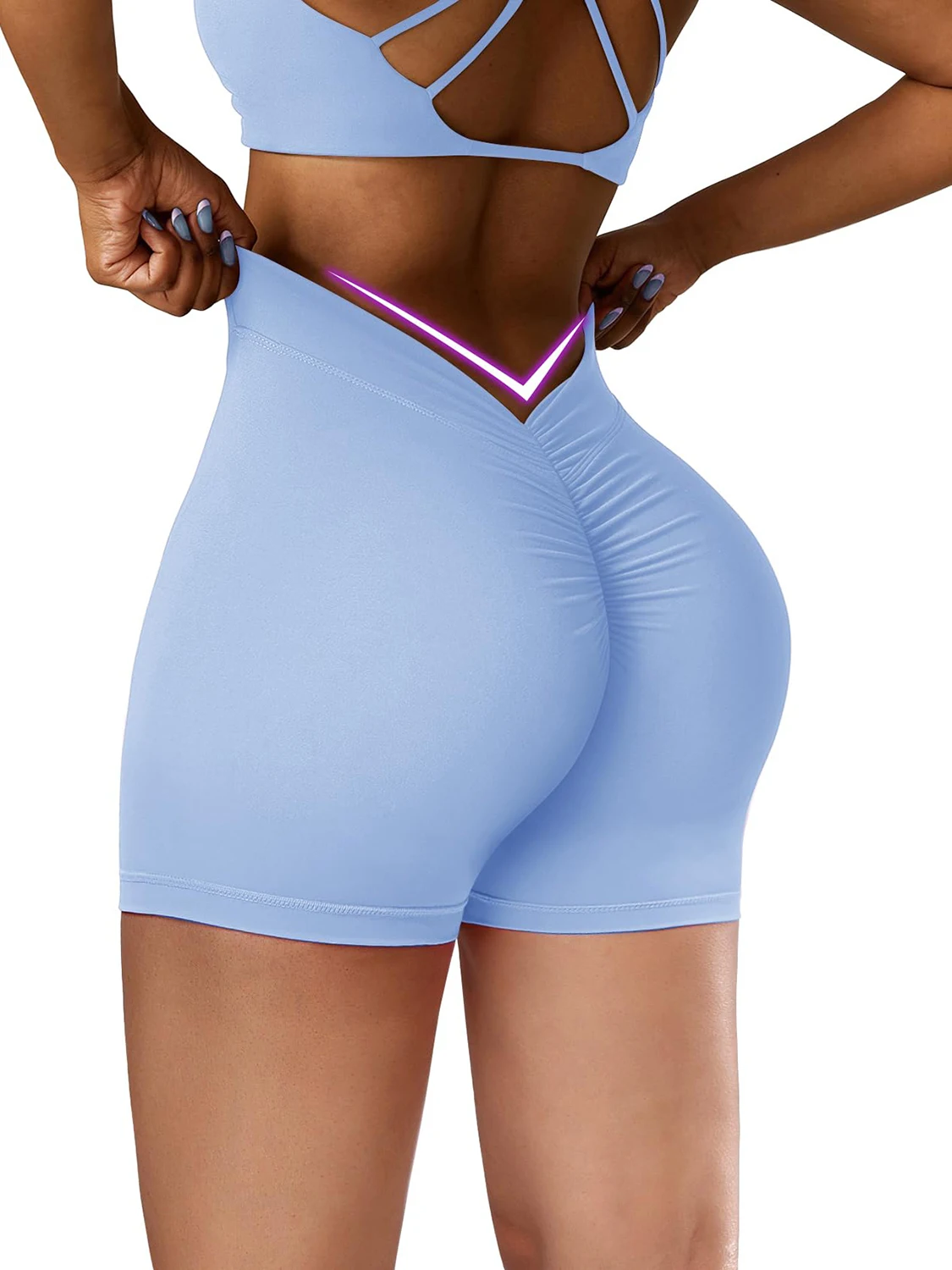 V-Back Ruched Shorts Workout Women Gym Booty Scrunch Butt Life Yoga Booty Biker Leggings High Waist Athletic Running Sexy Tights