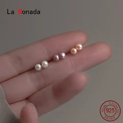 La Monada – boucles d'oreilles à perles d'eau en argent Sterling 925, petites et mignonnes, en argent 925, pour femmes, étudiantes