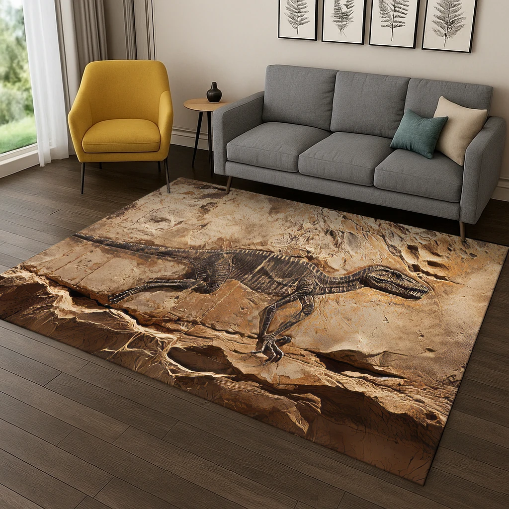 Dinosaur Fossil Cartoon Carpet Rug for Bedroom Living Room Sofa Doormat Kitchen Home Decor,Kid Game Area Rug Non-slip Floor Mat