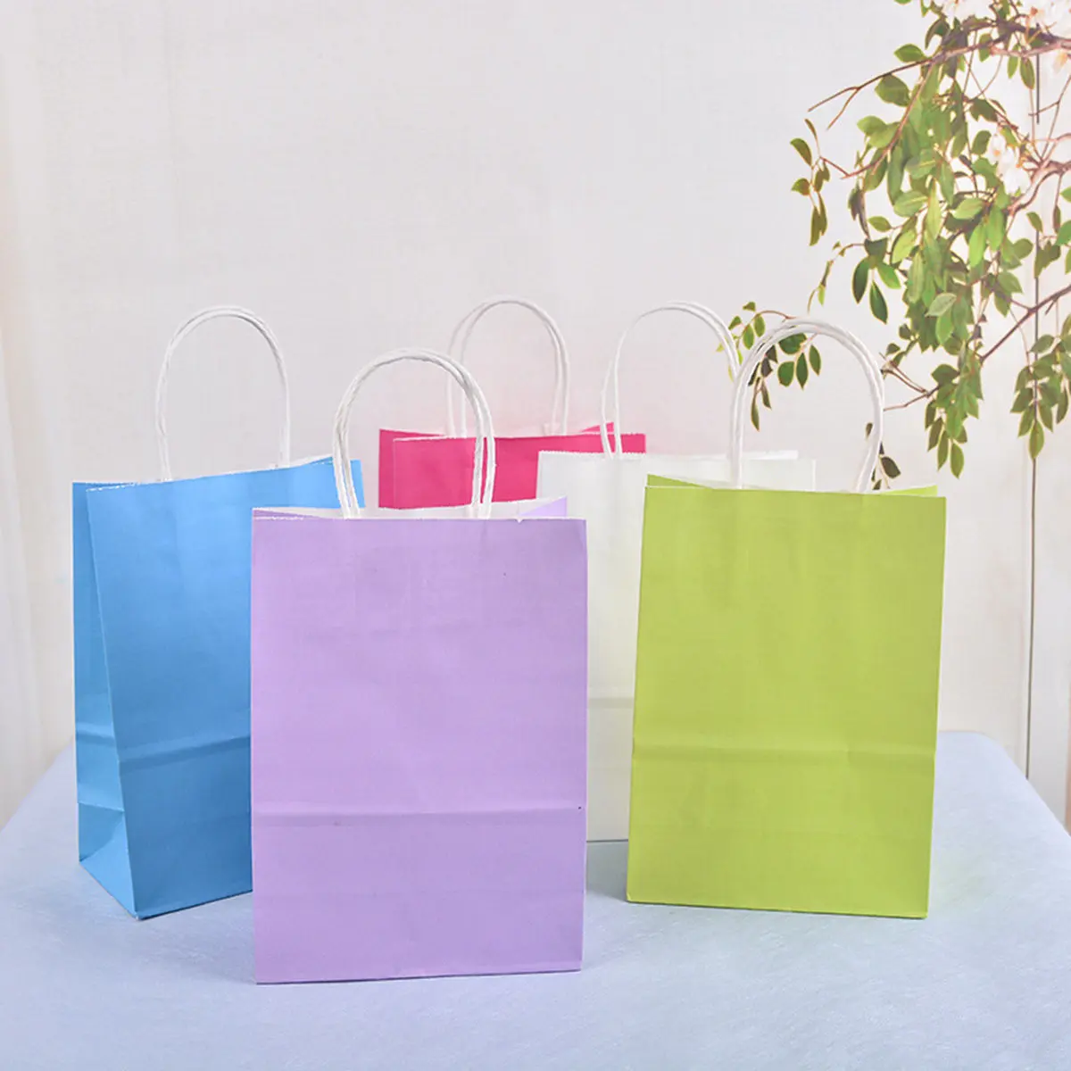 50Pcs Candy Tone Kraft Handle Gift Bags 8.3x5.9x3.1inch Biodegradable Eco Friendly Unprinted Paper Bags for Gifting Retail