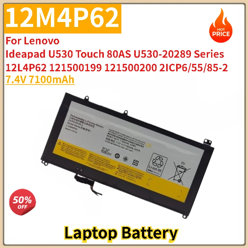 

High Quality L12M4P62 Laptop Battery 7.4V 7100mAh for Lenovo Touch 80AS U530-20289 121500163 Ideapad U430 U530 Series Brand New