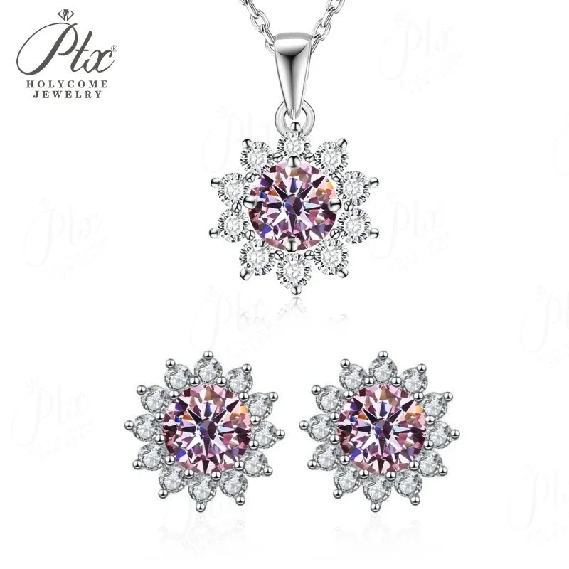 � ​ Sonnenblumen-Ohrstecker, Anhänger-Halskette, Moissanit-Schmuckset, stapelbar, S925 Sterling Silber, mehrfarbig, hypoallergene Charms – Detail 20