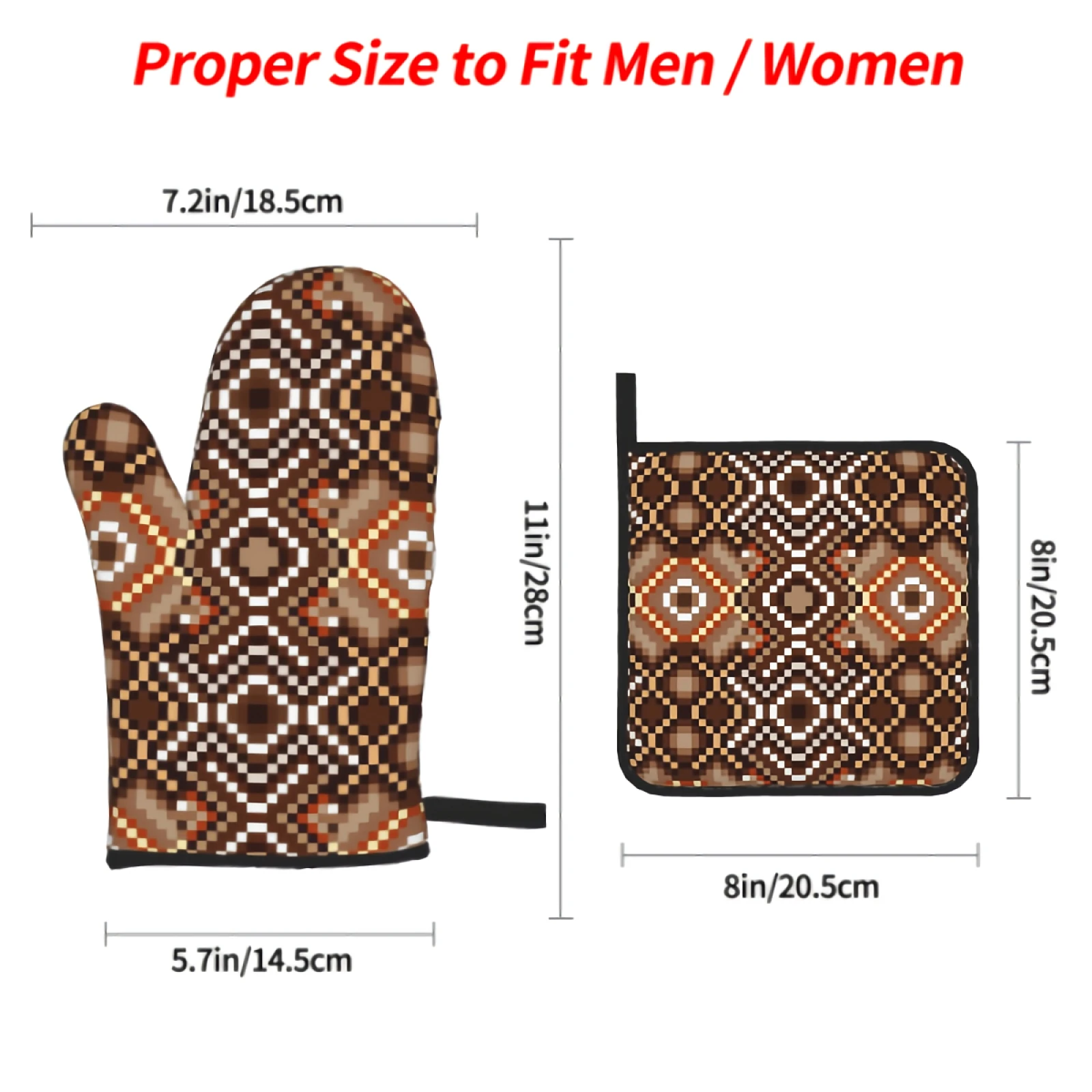 Oven Mitts and Pot Holders Set Retro Style Kitchen Mittens with Potholders Surface for Baking Cooking BBQ