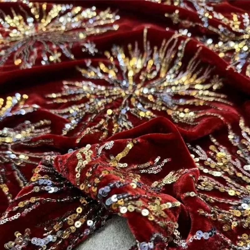 Mulberry Silk Velvet Fabric Haute Couture 100% Silk Glittering Firework Pattern New Chinese Style Coat Vest Qipao DIY Sewing