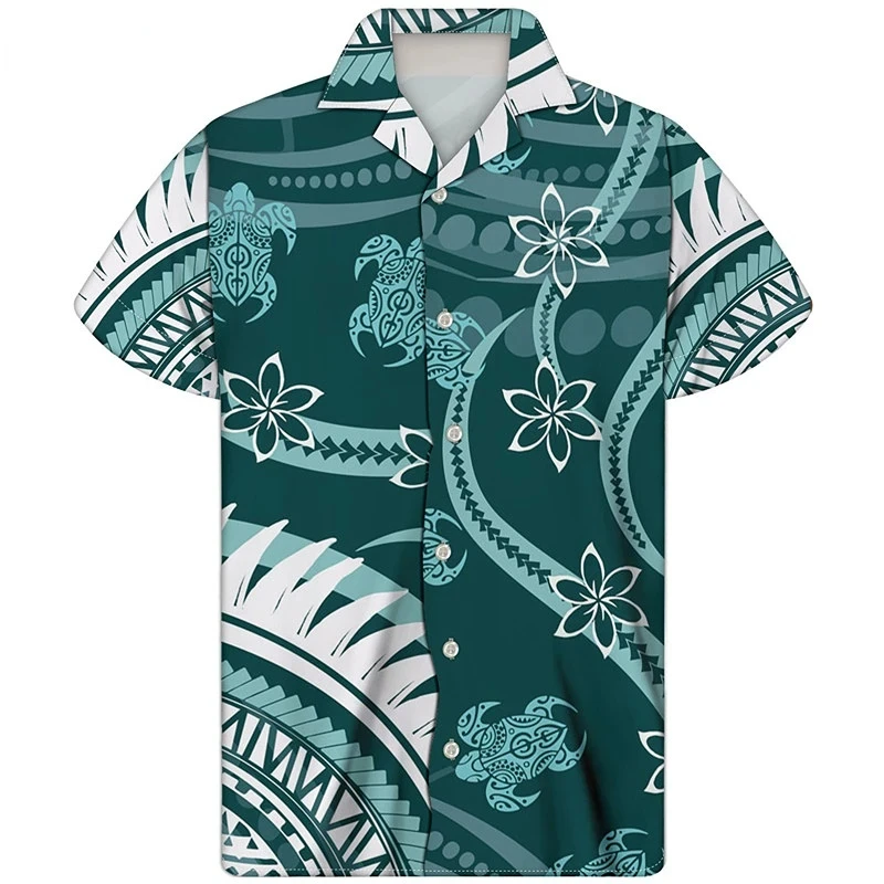 

Новейшая модная гавайская рубашка в стиле Харадзюку С Полинезийским племенным принтом, мужская повседневная Летняя дышащая рубашка с коротким рукавом