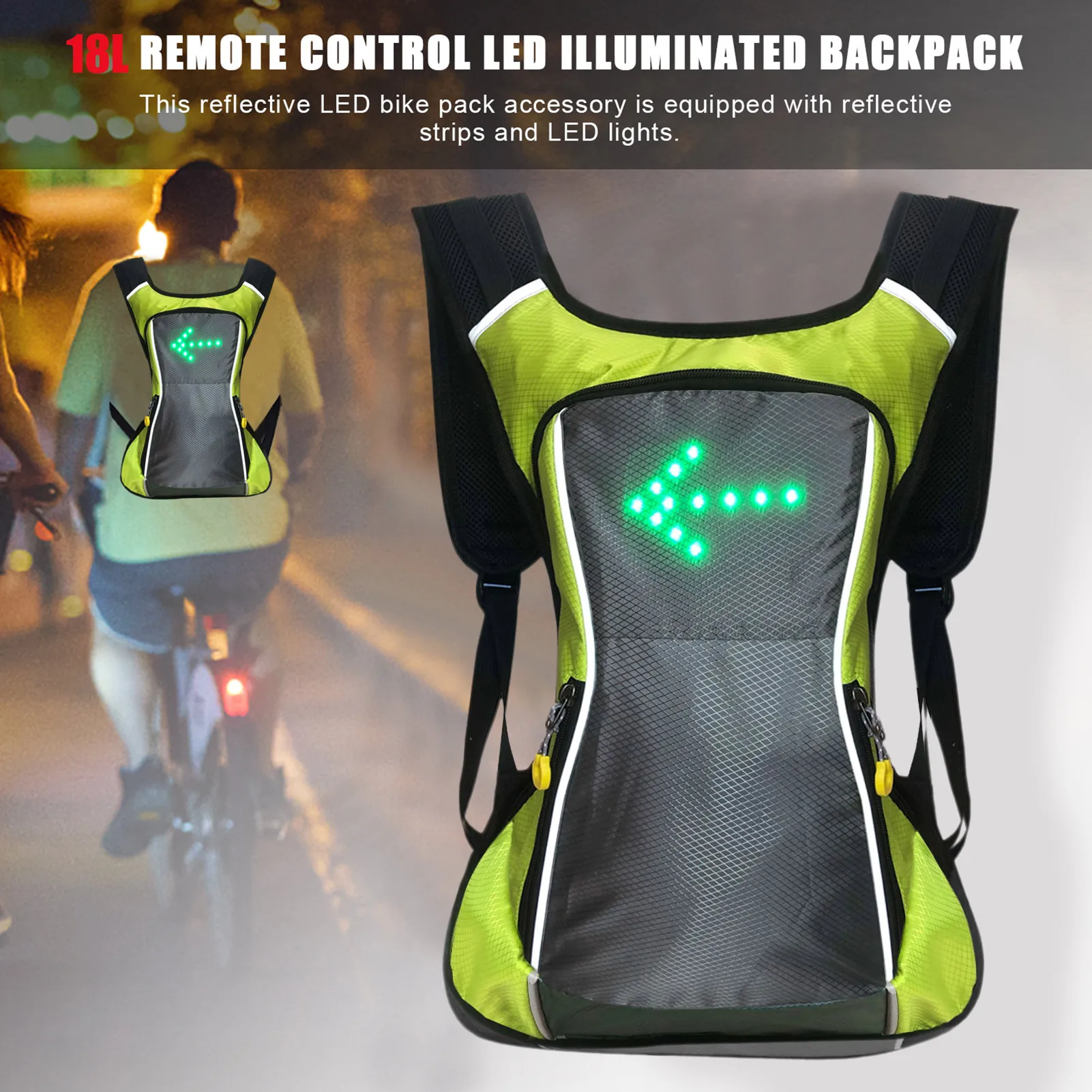 18L LED Turn Signal Cycling Backpack Guiding Light Reflective Bag Pack For Riding Running Camping Waterproof Safety Vest With