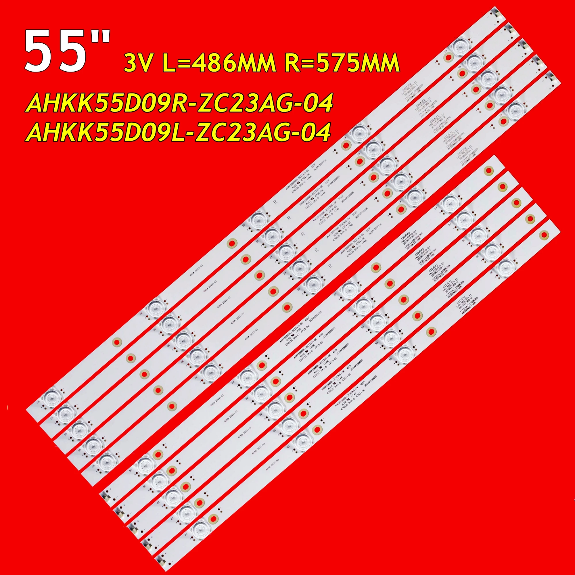 แถบไฟเรืองแสงทีวี LED สำหรับ A55U T55U LED55K55US 303AK550056 303AK550055 AHKK55D09R-ZC23AG-04 AHKK55D09L-ZC23AG-04