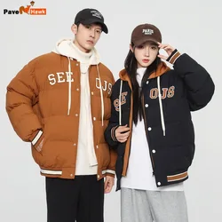 Winter Thicken Baseball Jacket Hooded Parkas Men Warm Streetwear Windproof Bomber Coat Loose Cotton Padded Outwear Plus Size 4XL