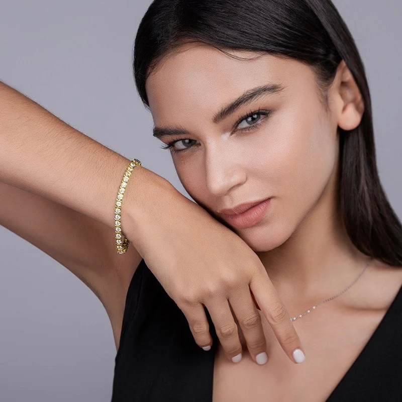 Rrjzz 3mm Voll-Moissanit Diamant Wellenmuster Armband D-Farbe Labor-Imitationsdiamant Damen Charm Tennis-Armband Schmuck Geschenke – Detail 6