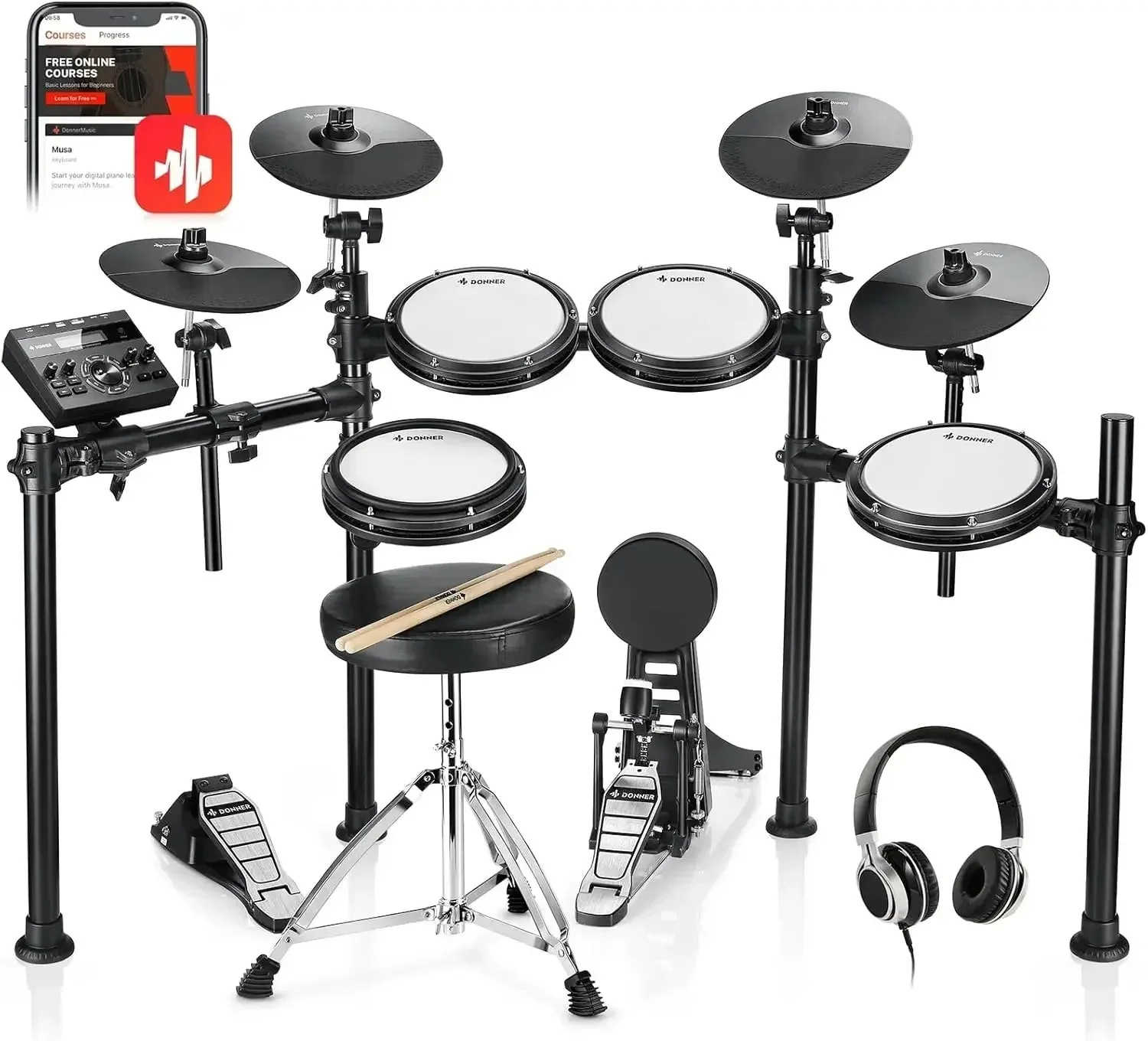 

BRAND NEW Donner DED-200X Electronic Drum Set - Electric Drum Kit with Quiet Mesh Drum Pads, 2 Cymbals w/Choke, 31 Kits and 450+