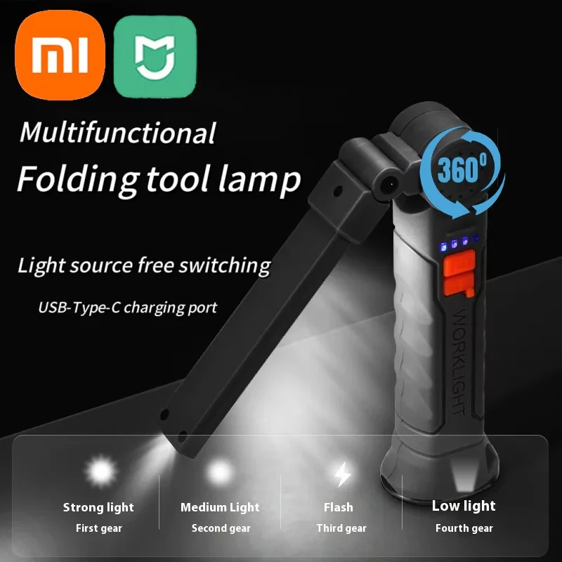 Xiaomi MIJIA LED Flashlight IP64 Waterproof Rechargeable Camping Work Light Magnet Hook 4 Lighting Modes Suitable For Night Work