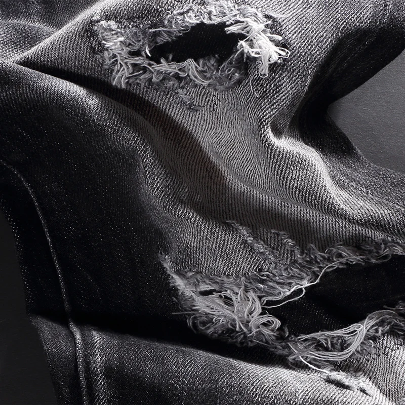 Street Fashion Men Jeans Retro Black Gray Elastic Stretch Slim Fit Ripped Jeans Men Patched Designer Hip Hop Brand Pants Hombre