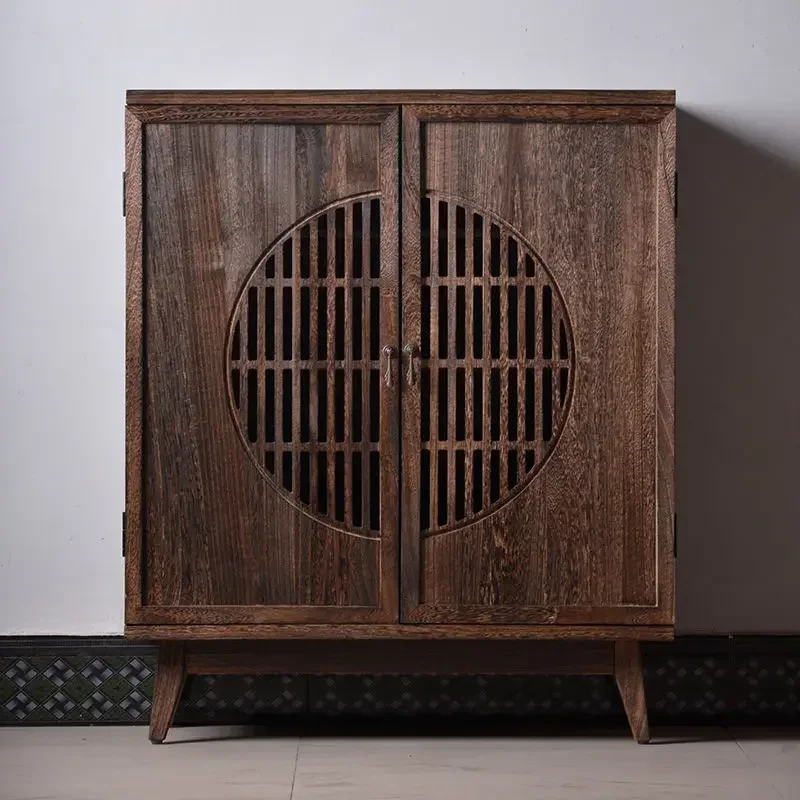 New Chinese Style Black Walnut Hallway Mingyue Cabinet Simple Modern Shoe Cabinet Japanese Style Storage Locker Customization