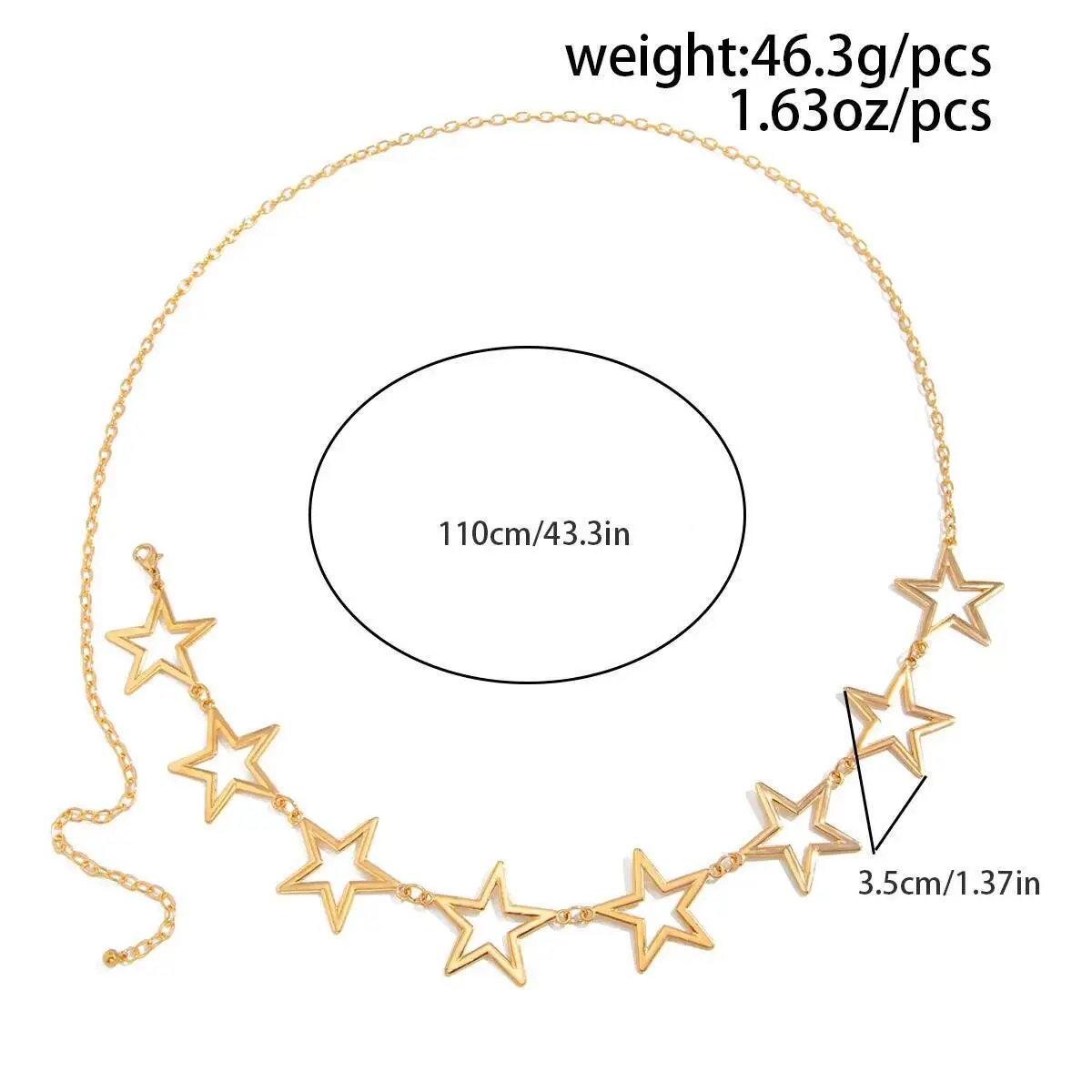 Salircon الهيب هوب الشرير الجوف الخماسي الخصر سلسلة للنساء موضة المعادن الهندسة ستار الجسم سلسلة الحد الأدنى الجسم التبعي