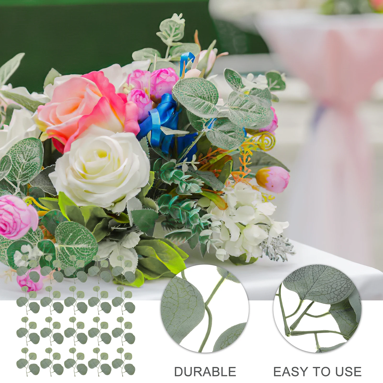 

50pcs Simulated Eucalyptus Leaves Artificial Faux Decorative DIY Wedding Party Room Photo Props Glossy Cloth Plant Arrangement