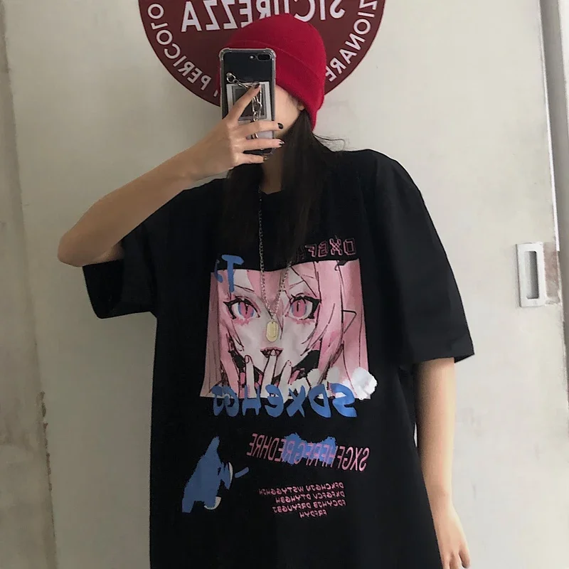 Women's T-Shirt Retro Print Short Sleeve Loose Fit Versatile Half Sleeve Top No Back Graphic for Men Fashionable Casual Style