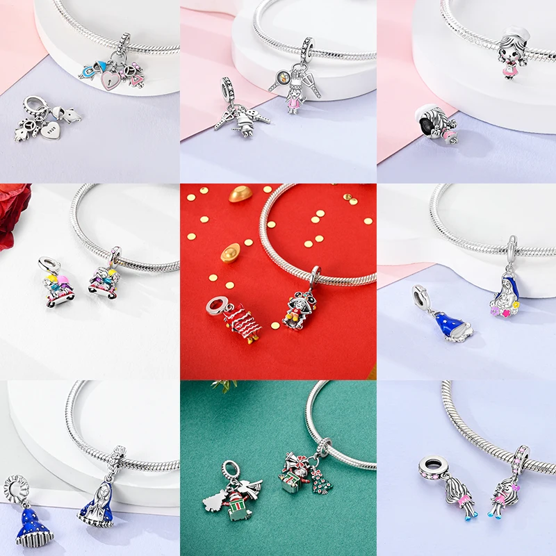 925 Sterling Silber Rosa Ballett-Mädchen Anhänger Junge Mädchen Schwestern Paare Anhänger Passend für Armband DIY Schmuck Original Mode für Frauen – Detail 3