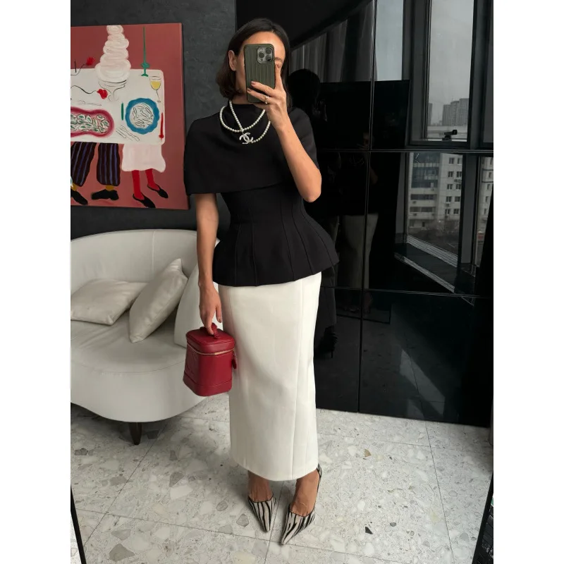 Solid Color Stand-up Collar Temperament Elegant with Shawl Short Top Women's Spring Summer New Exquisite Simple Casual Fashion