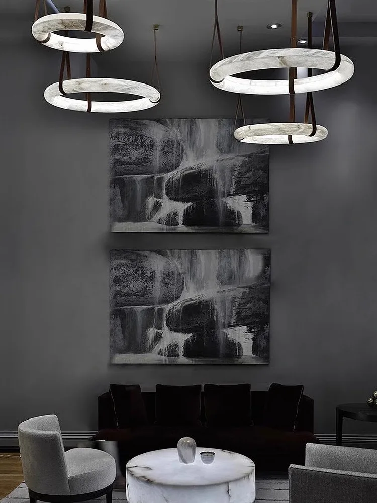 Postmodern new minimalist art restaurant living room bedroom light luxury circular imitation marble pendant light