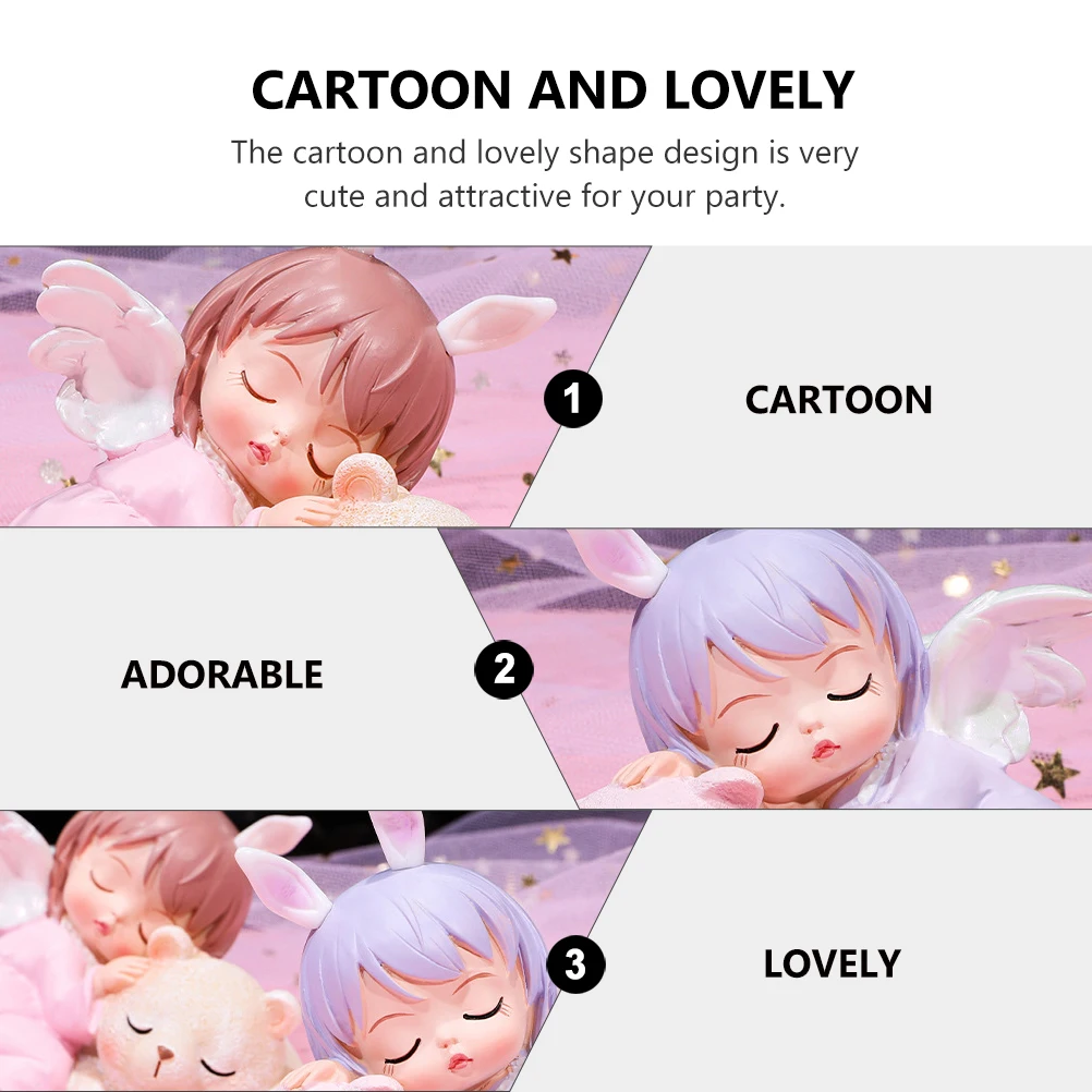 

2pcs Resin Angel Cake Topper Decoration For Birthday Party Home Car Desk Decor Ornaments Table Display Statues