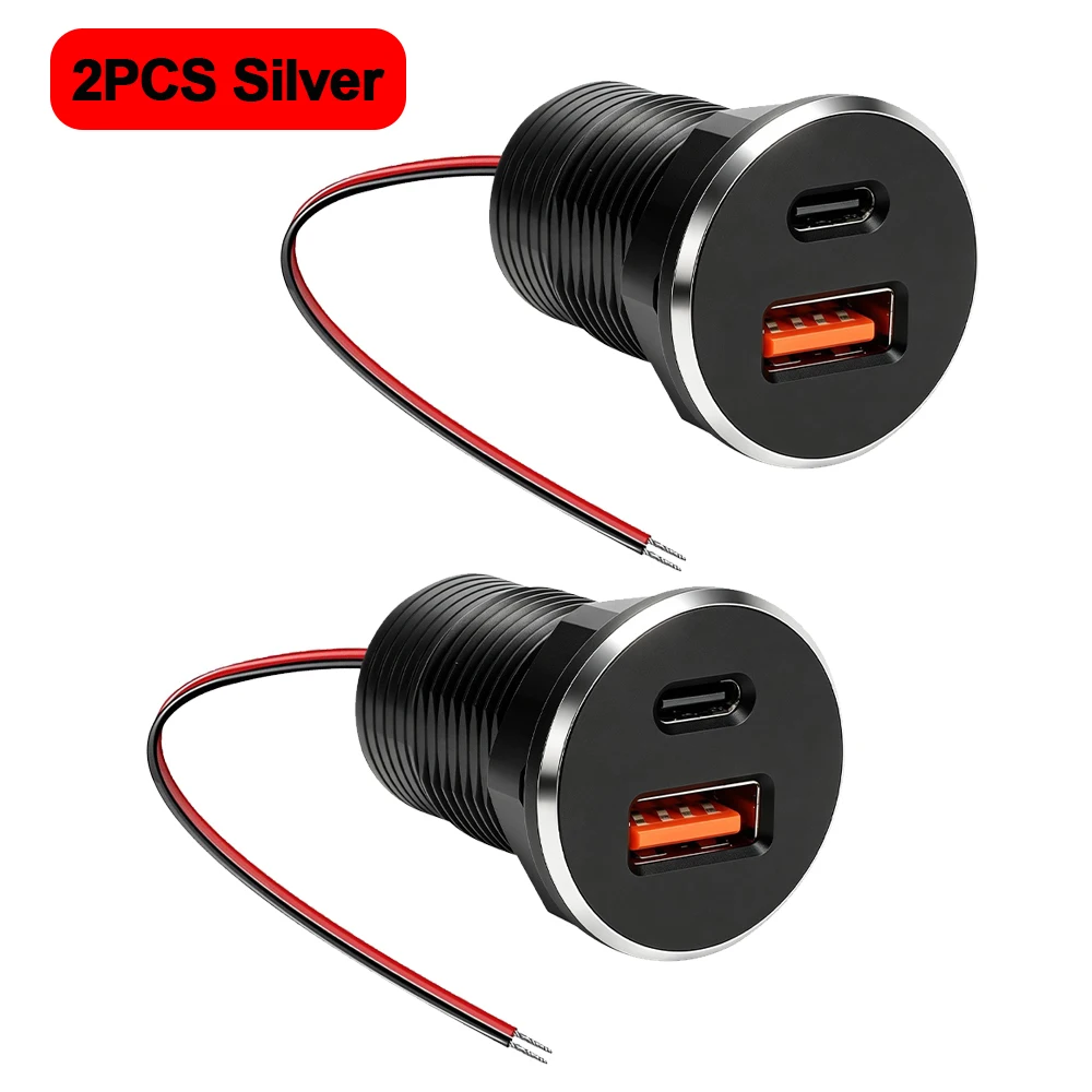 1/2PCS 12V/24V USB Outlet PD Type-C QC3.0 USB-A Dual Port Aluminum Fast Charging Socket for Car RV Camper Truck Boat