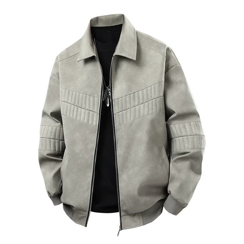 

Autumn Man Leather Coat Motorcycle Punk Turn Down Collar Male Outerwear Windproof Solid Long Sleeve Zipper Men Jacket