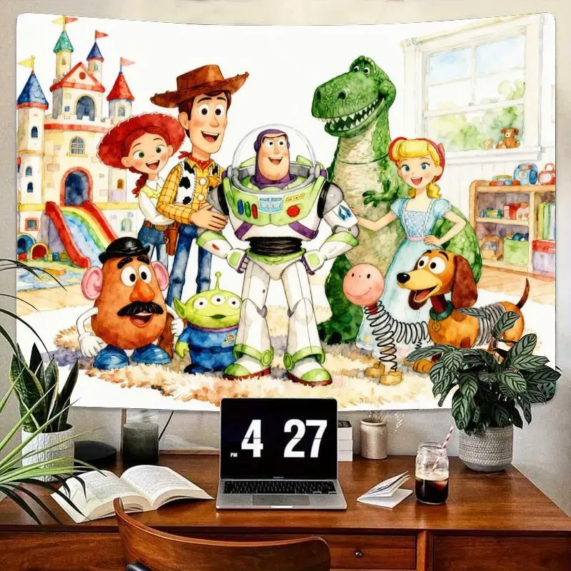 

1 шт., Disney Pixar Toy Story Woody Buzz Gang, акварельный гобелен, детский настенный художественный декор для спальни, общежития, подарок для фанатов