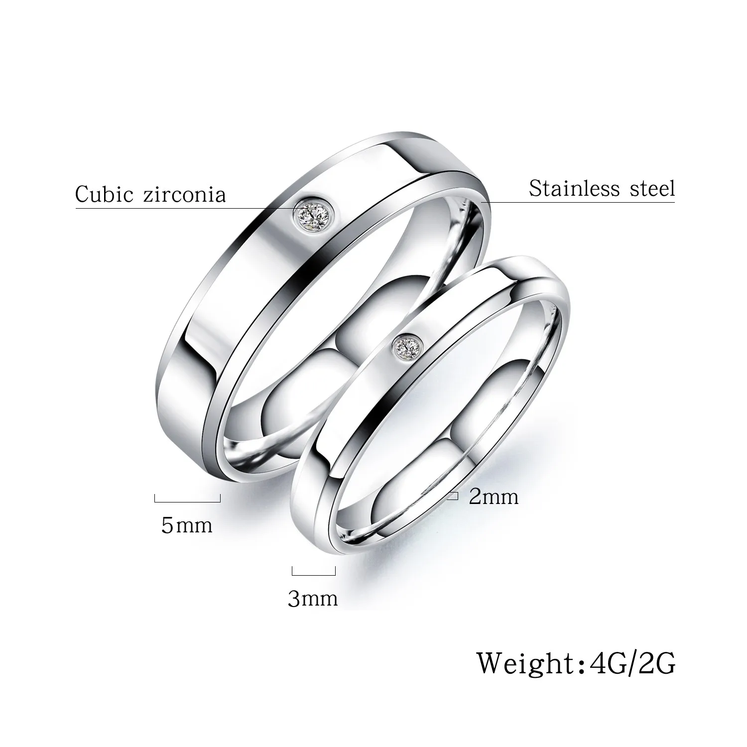 JIALY Pave AAA CZ Lovely Couple Smooth Titanium Stainless Steel Ring For Men and Women Fashion Jewelry Birthday Party Gift