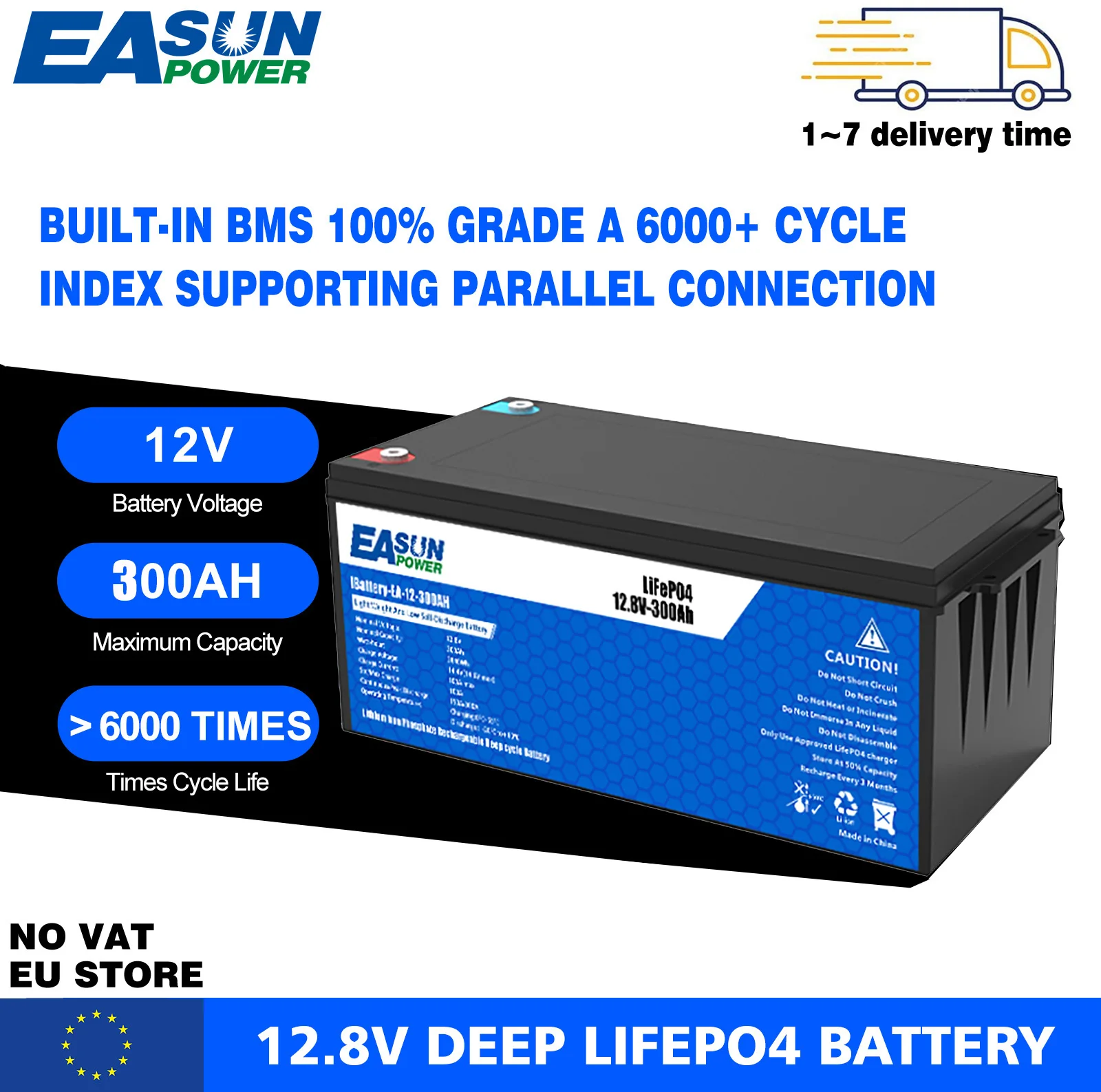 Batteria Easun Lifepo4 per applicazioni solari 100Ah 300Ah 12V 24V, eccellenti celle per inverter solari e dispositivi elettrici
