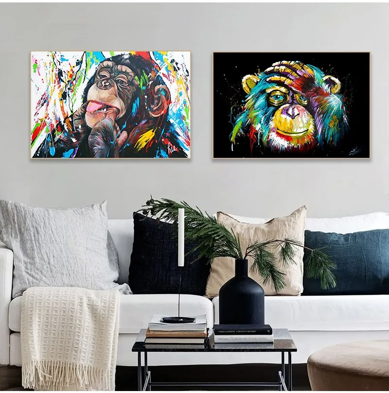Graffiti Cute Monkey Canvas Painting Colorful Printed Poster and Prints Painting Wall Pictures For Living Room Home Decorations