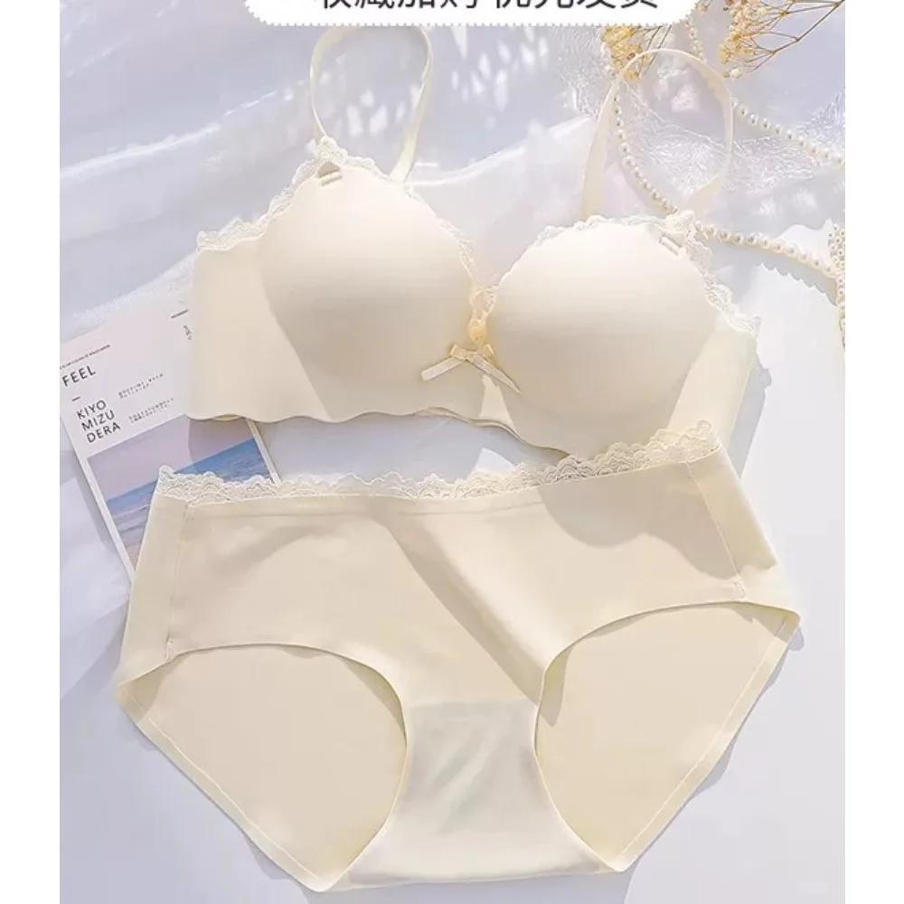 AA Cup Padded Push‑up Bra Panty Set Wireless Seamless One‑piece Lingerie Suit for Small Flat Chest Soft Daily Casual Underwear