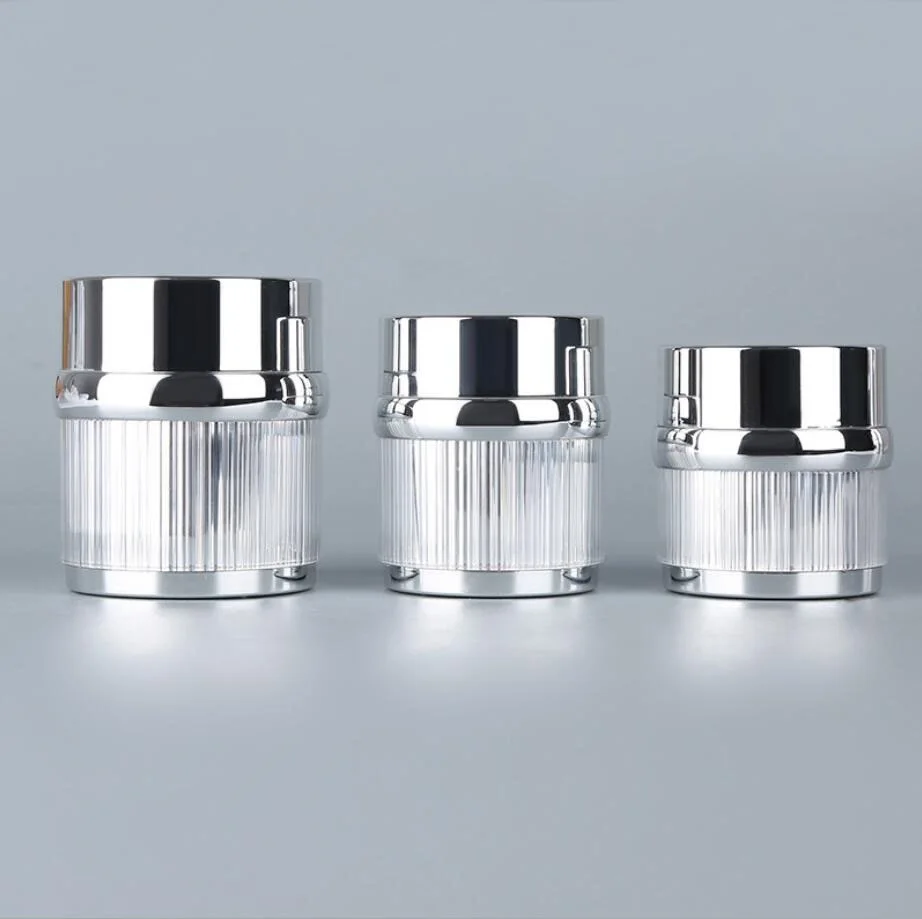 30G shiny silver lined shape acrylic pot tin jar essence/gel/day night cream/eye serum/moisturizer whitening cosmetic packing