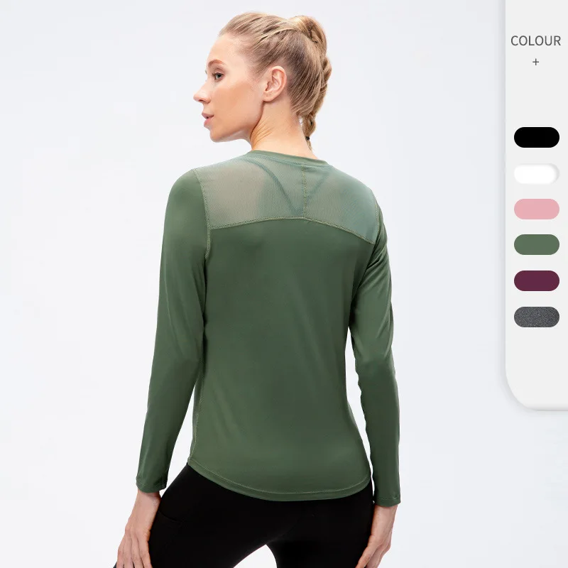 Women Long Sleeve Yoga Tops Quick Dry Fitness Sport Top Mesh Stitching Sportswear Outdoor Running Jogging Sport Shirt