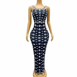 Sexy Stage Silver Rhinestones Birthday Celebrate Sleeveless Black Dress Outfit Party Dance Gowns Collections Photoshoot Costume