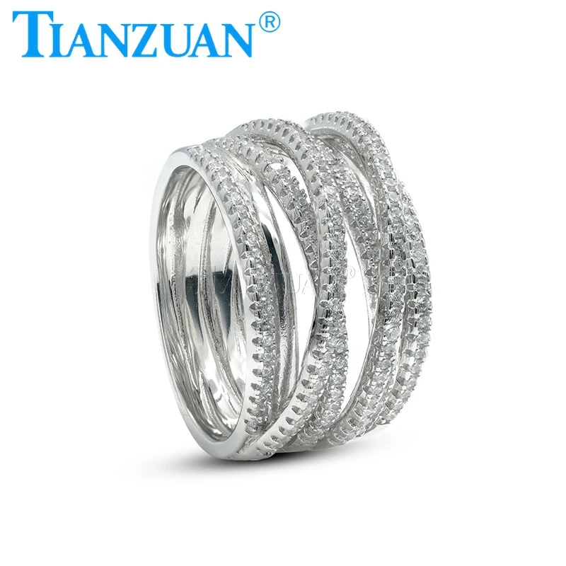 New Trendy 925 Sterling Silver Fashion Ring For Girl Gift Love Multi Layer Row Moissanite Twining Ring Christmas Gift Jewelry