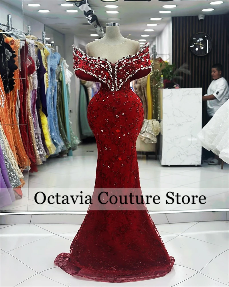 

Red Rhinestone Dubai Evening Dresses Bead Crystal Luxury Dress Women 2024 High Quality O Neck Formal Gown Customized