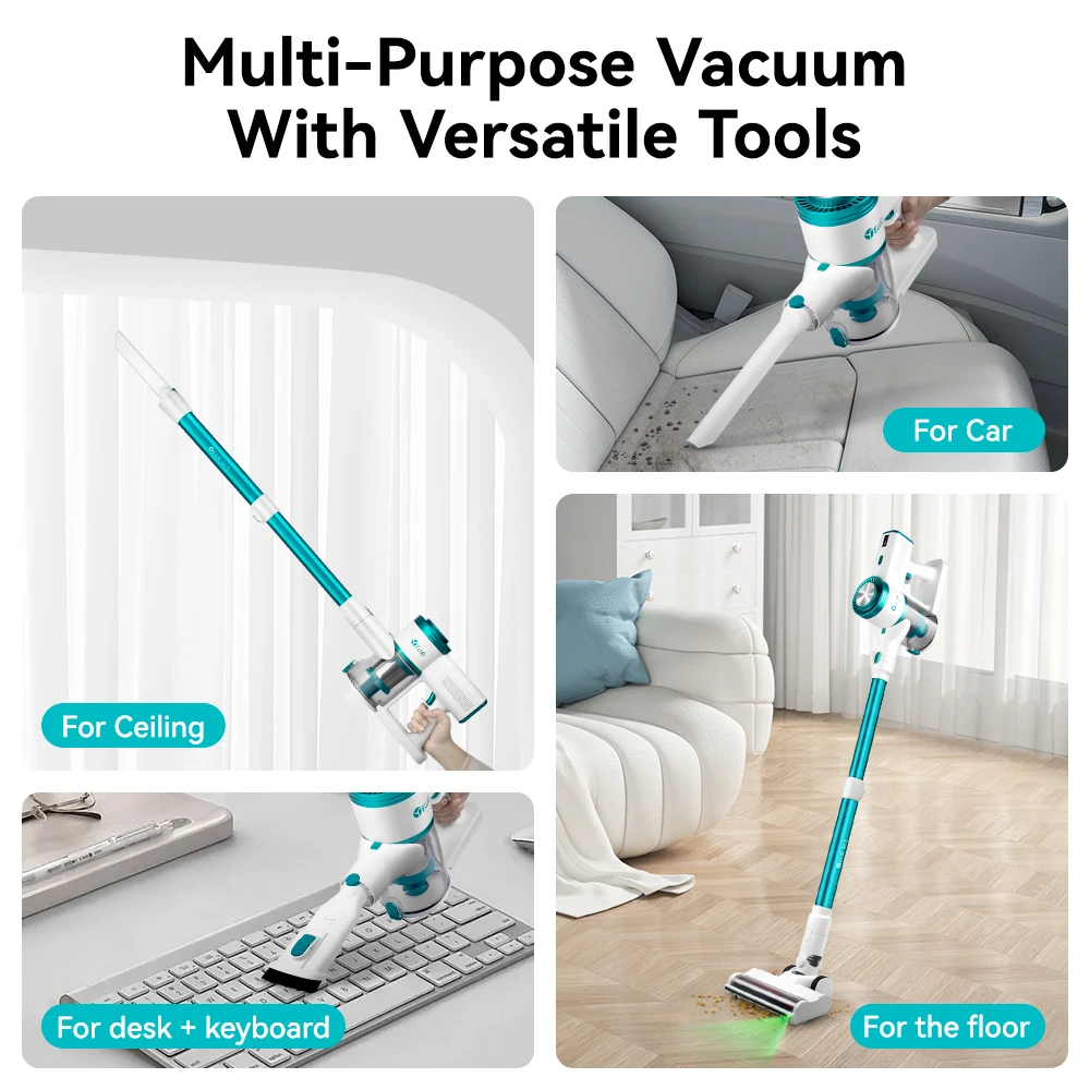 Cordless vacuum cleaner with LED display stick, strong suction, anti entanglement handheld car vacuum cleaner suitable for hardw