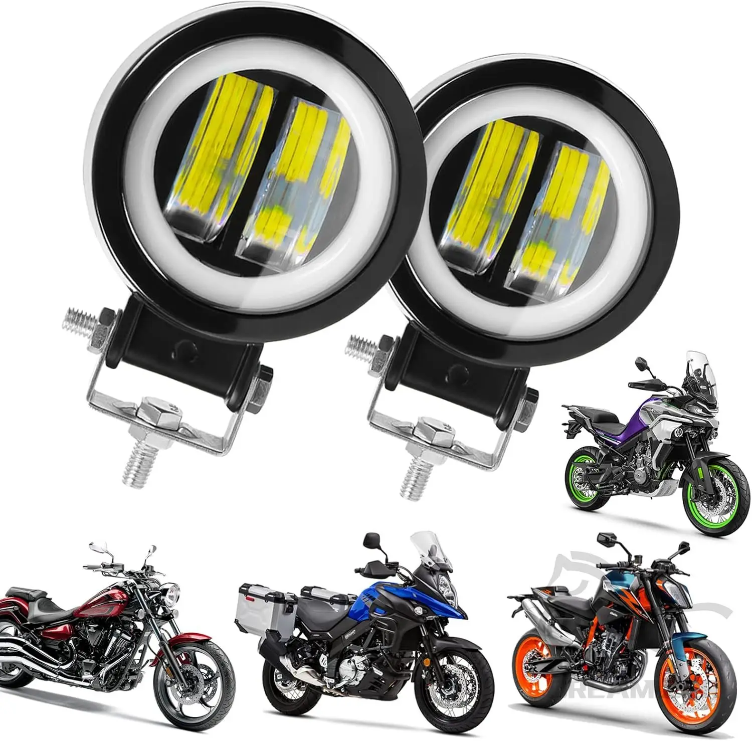 

12V 24V Moto Front Headlight 6000K 40W 4000LM Angel Eyes Additional Headlight For Jeep Wrangler ATV UTV Offroad Tractor Trucks