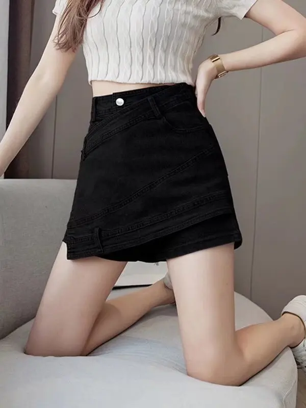 

Летняя джинсовая юбка большого размера, облегающая, с защитой от скатывания, со средней талией, H-образная, для женщин, для повседневной носки, из ПВХ-материала