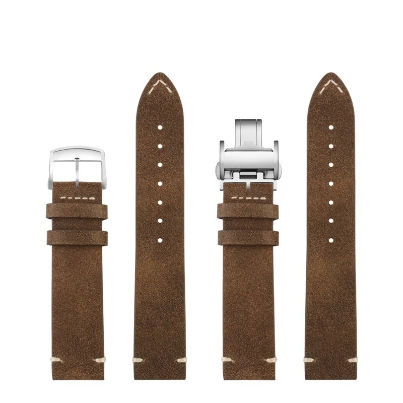 For Longines Freckle Collection Retro Cowhide Watch Bands Vintage Brown Matte Leather Bracelet Wristband 19mm Retro Style Strap