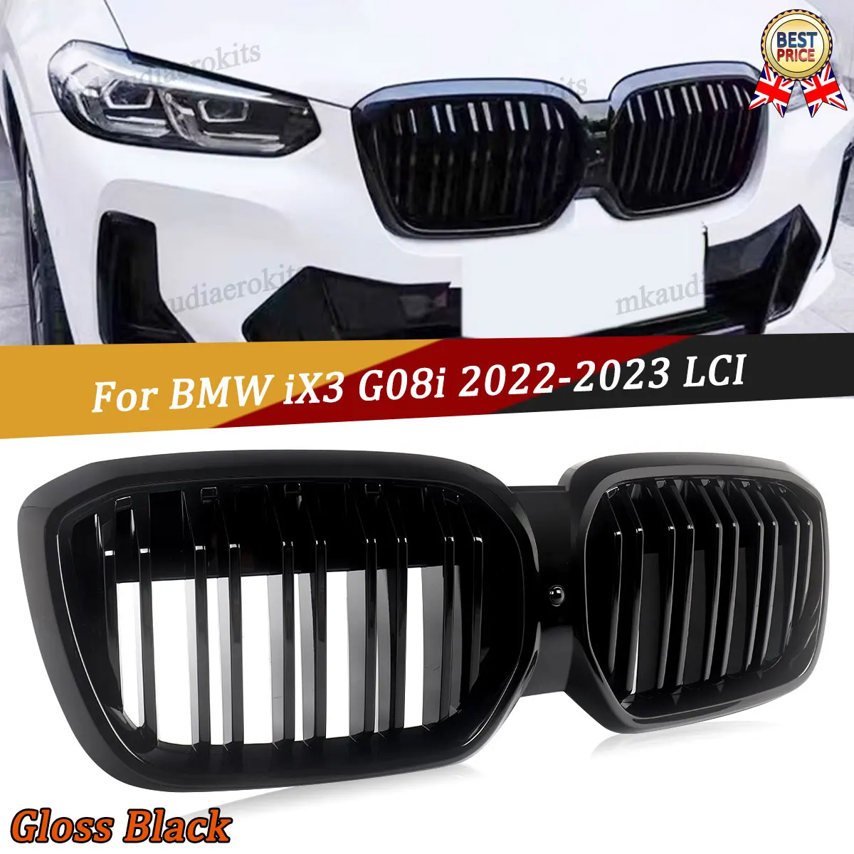 

SAIQINGSP For BMW iX3 G08i 2022-2023 LCI Front Grilles Shiny Gloss Black Dual Slats / M Look Car Accessories Tools