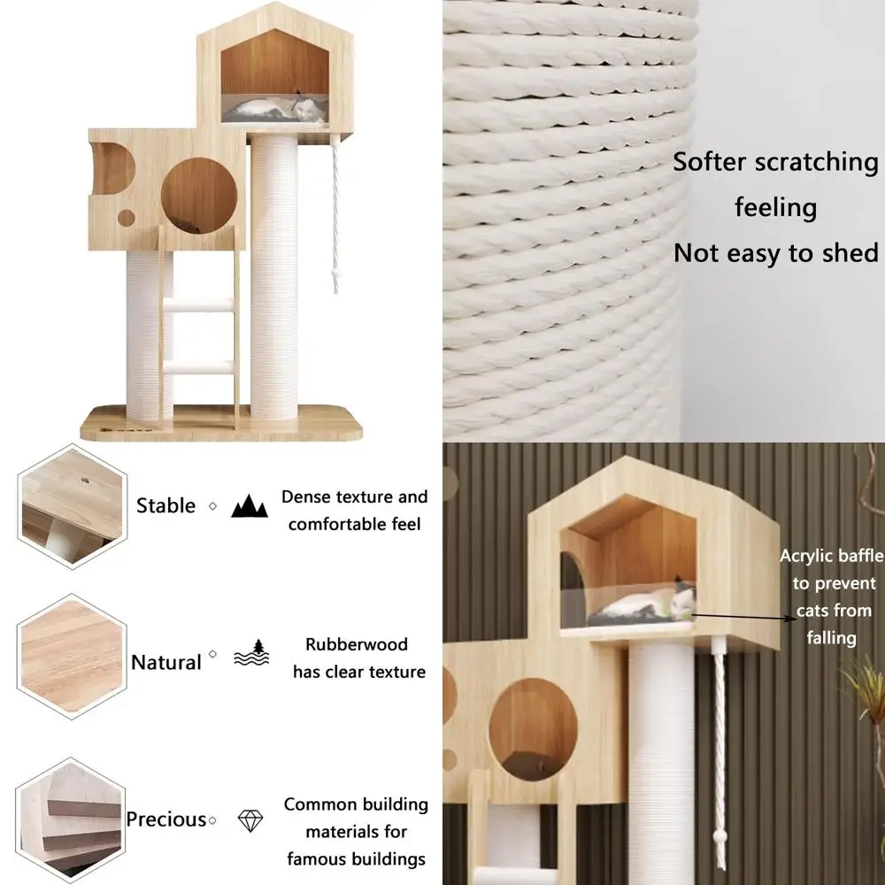 

Деревянная башня для кошек в помещении, современная рама для лазанья для кошек 50 дюймов, небольшой тренажерный зал для кошек с кошачьим деревом для домашних кошек, тренажер для кошек из цельного дерева