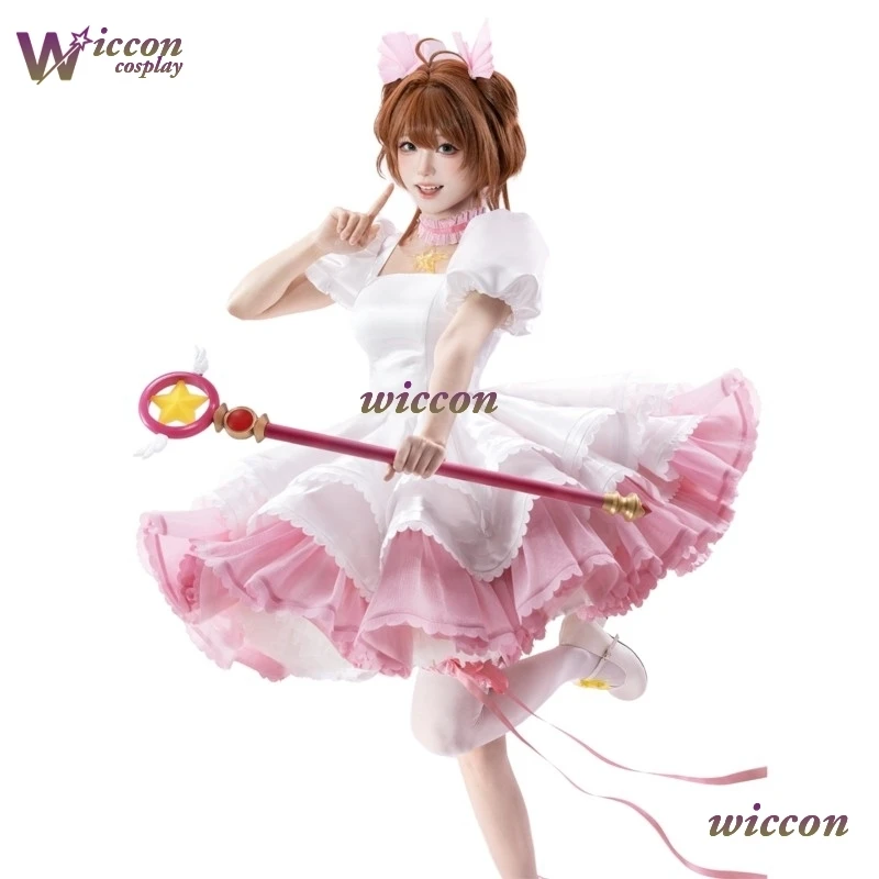 

Kinomoto Sakura Pink White Battle Dress Kosplay Cardcaptor Sakura Cosplay Costume Outfit Full Set Outfit Halloween Costumes