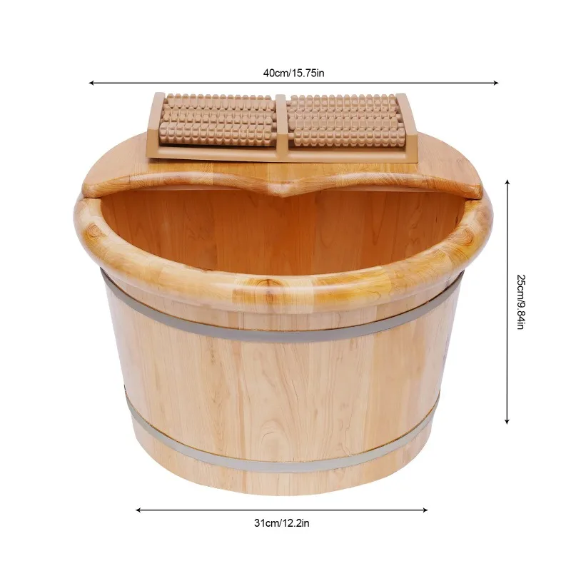 Cedar Wood Foot Bath Tub Leak-Proof Insulated Foot Soak Bucket with Lid & Massage Roller 10.36lb Wooden Foot Spa Basin
