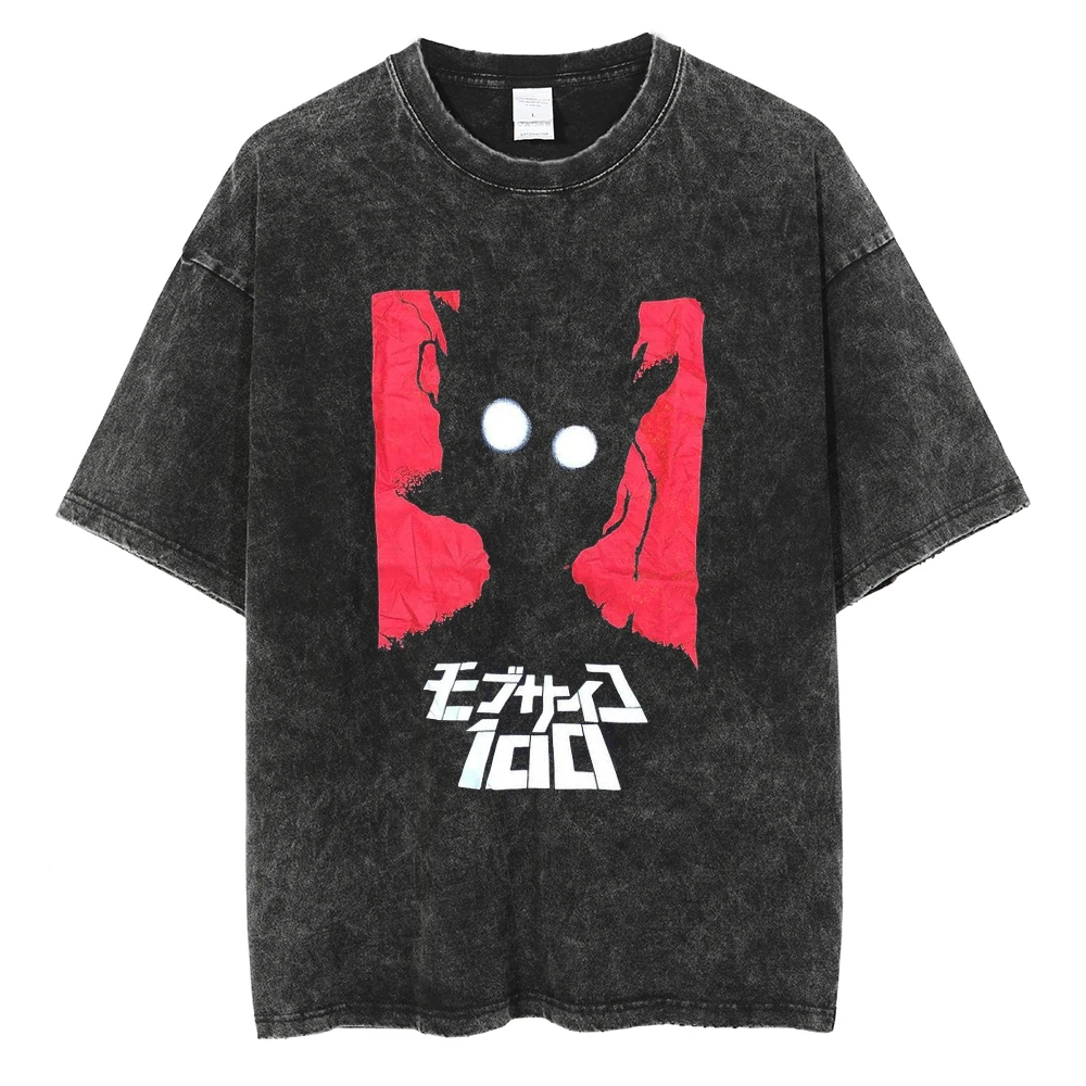 2026 summer Mob Psycho 100 Shigeo & Dimple Washed Anime T-shirt Harajuku Streetwear Oversized Short Sleeve Tee view 4