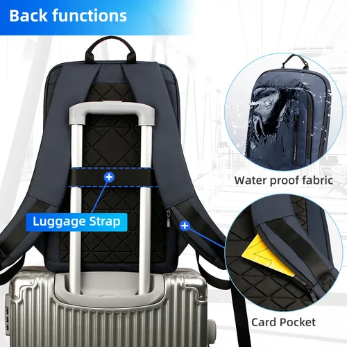 Imagen 2 del producto Mochila delgada HK para hombre, bolsas para ordenador portátil de 15,6 pulgadas, mochila de negocios minimalista impermeable con carga USB, bolsa de trabajo de viaje informal